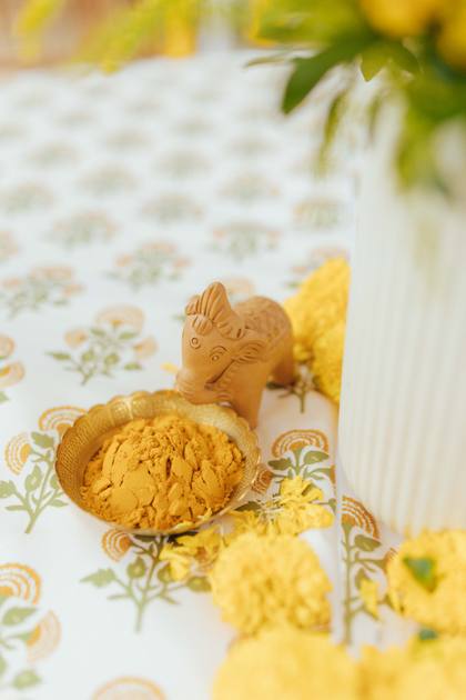 Tablescape and Floral detail — Haldi decor — Alila Diwa Goa